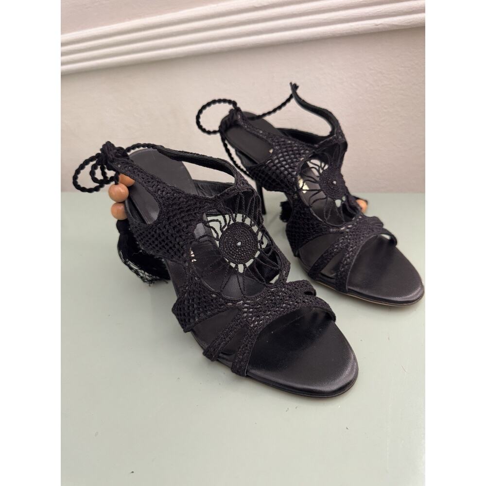 Liz Carine High Heel Sandals Black Crochet Vintage‎ Y2K Sz 37.5 7 EUC Designer